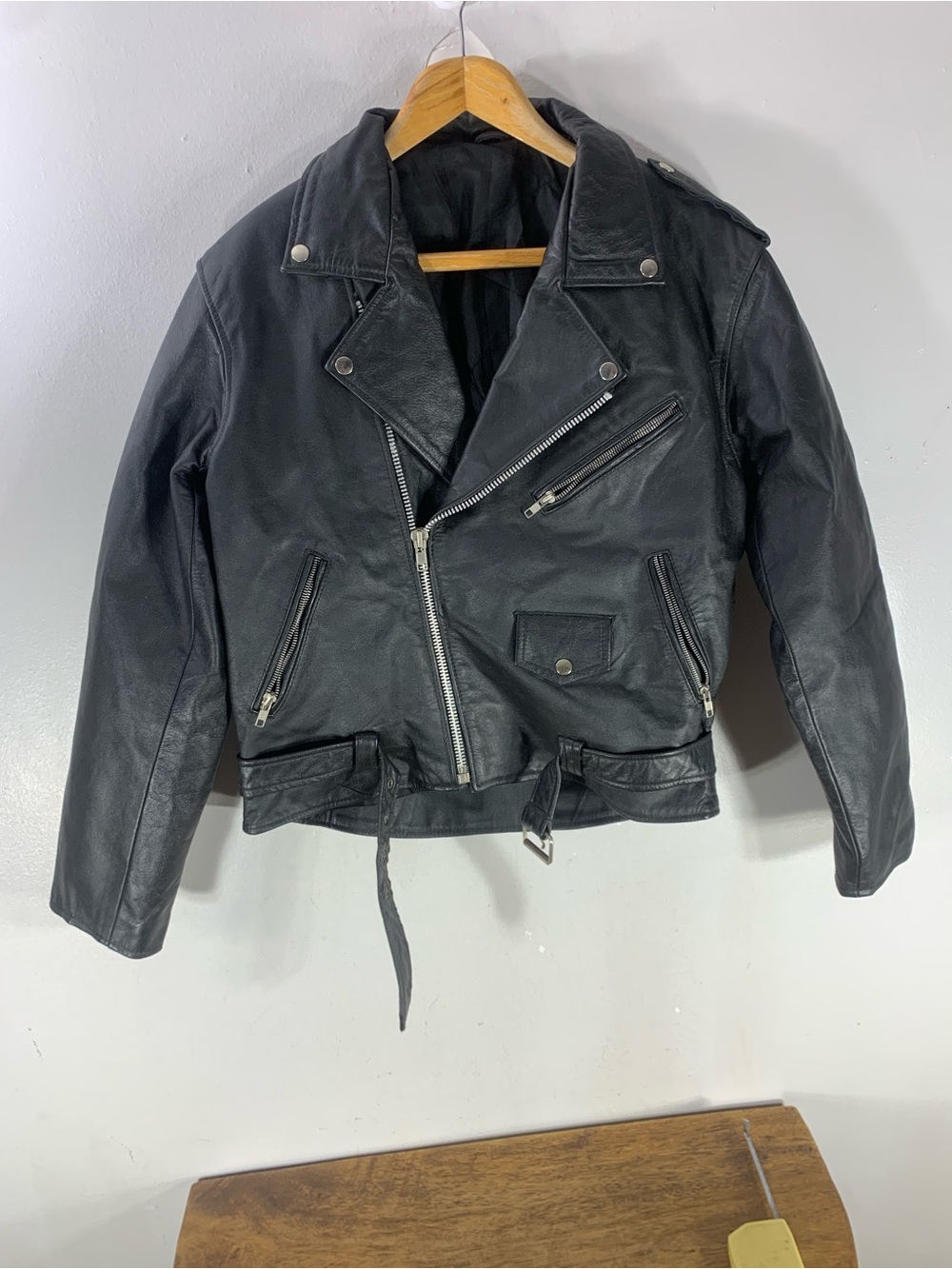 Vintage Black Leather Biker Motorcycle Jacket – Size 40